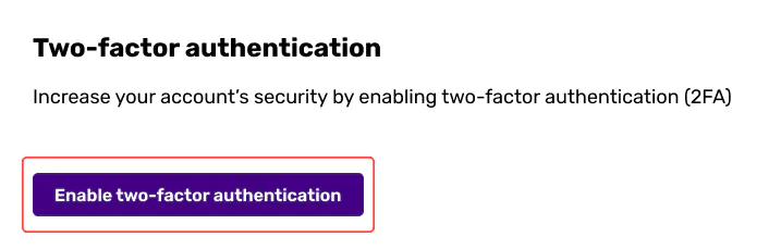 Navigation menu with 'Two-factor authentication' highlighted