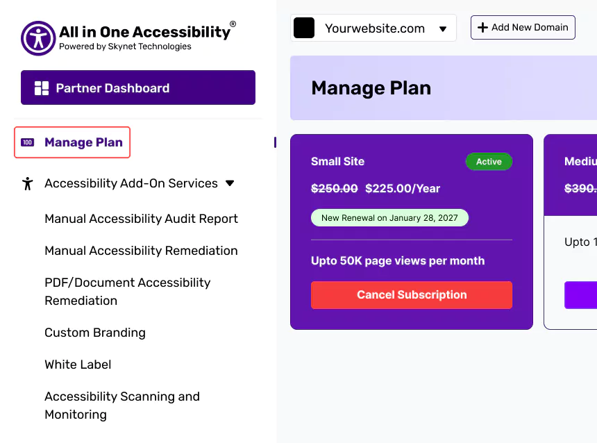 View and manage client subscription plans in dashboard